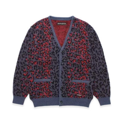 WACKO MARIA Leopard Mohair Jacquard Knit Cardigan "Navy"