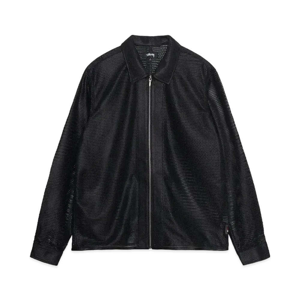 Stussy Zip Shirt Perforated Leather "Black"