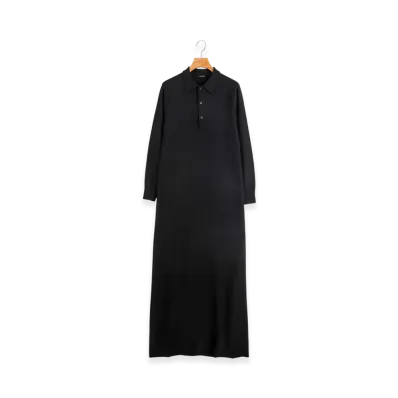 COMOLI Women's Wool Knit Polo Dress "Black"