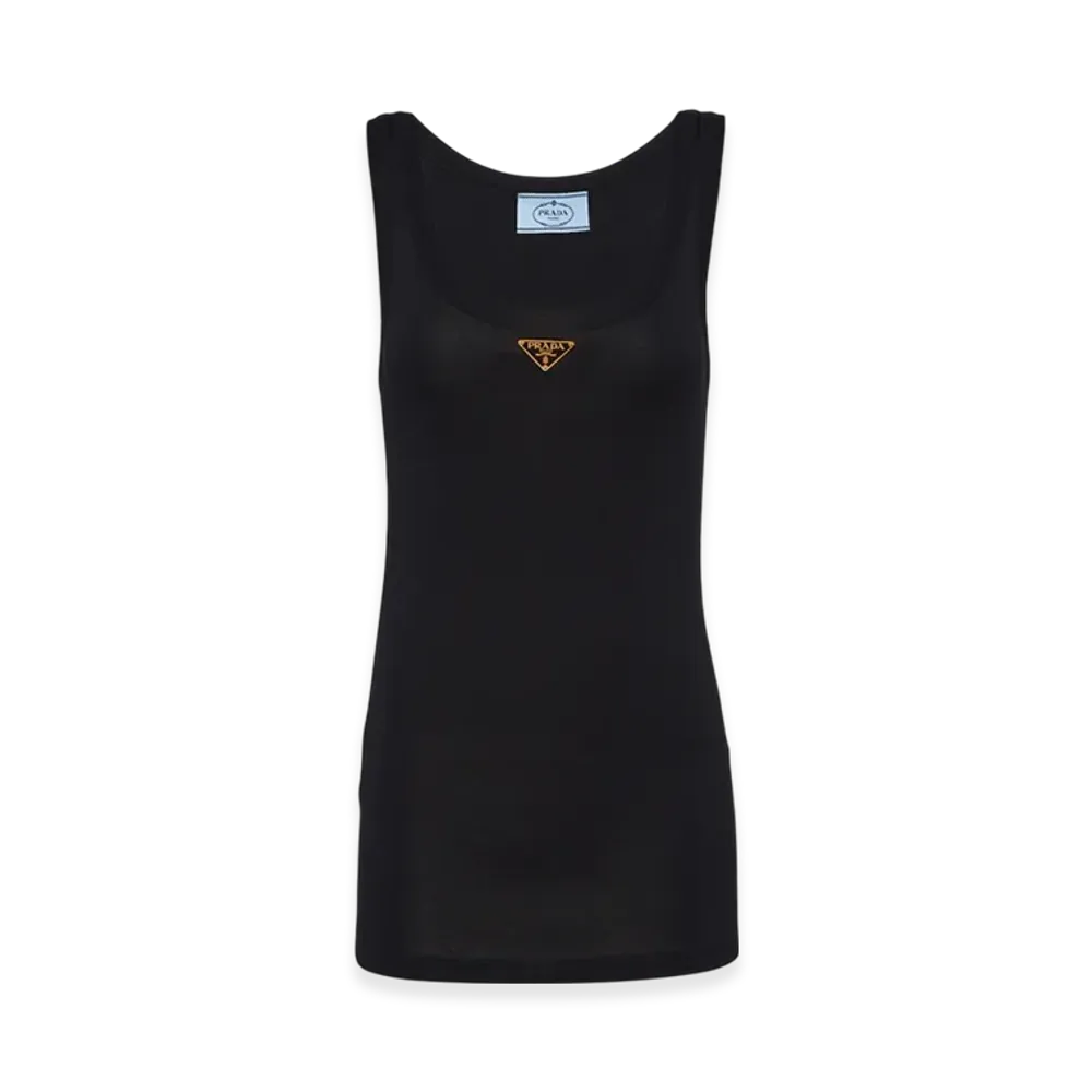 PRADA Women's Ribbed Knit Jersey Tank Top "Black"