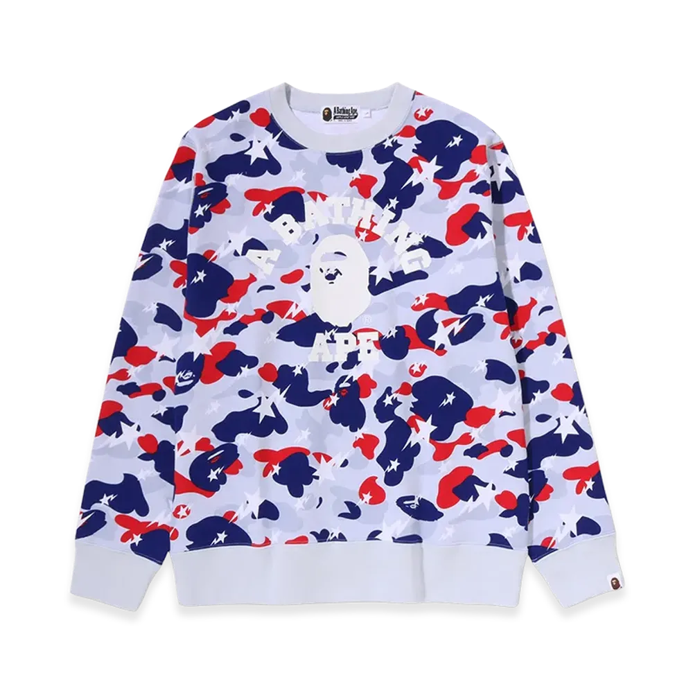 A BATHING APE Sta Strike Camo College Crewneck Sweatshirt "White"