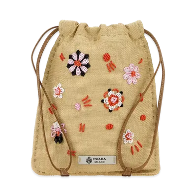 PRADA Wonen's Canvas Phone Holder "Beige/Tan"