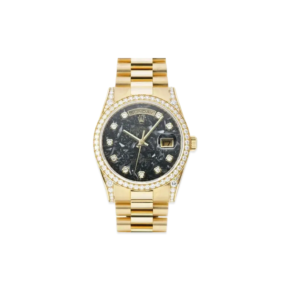 ROLEX Day-Date 36 Random Serial Ammonite Dial 10P Diamonds Yellow Gold 118388