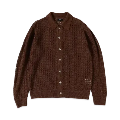 BEAMS 5 Gauge Mesh Polo Shirt "Brown"