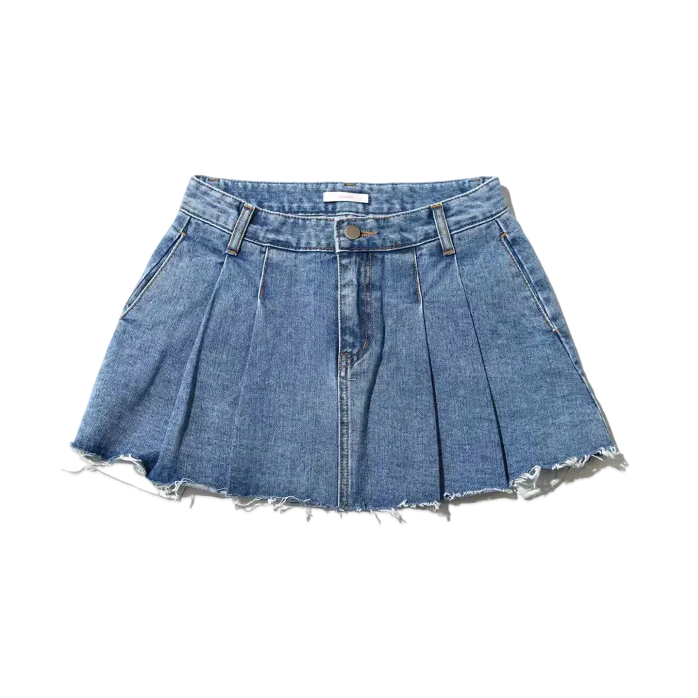 atmos pink Denim Pleated Mini Skirt "Indigo"