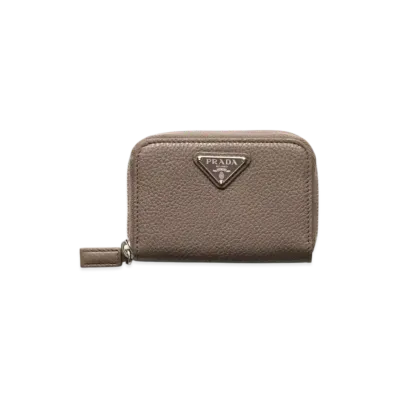 PRADA Leather Coin Purse "Gray Brown"