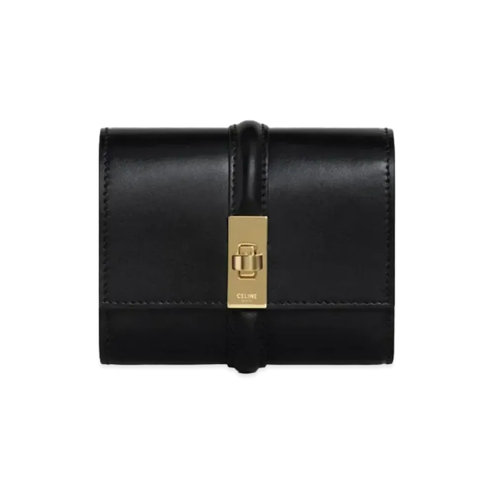 CELINE Small Trifold Wallet in Shiny Calfskin  "Black"