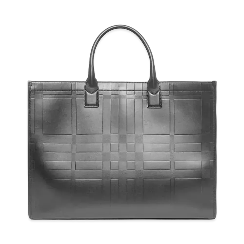 BURBERRY Embossed Check Leather Tote "Black"