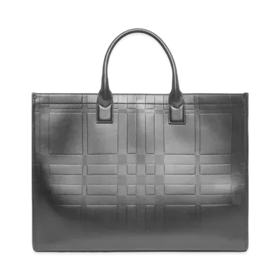 BURBERRY Embossed Check Leather Tote "Black"