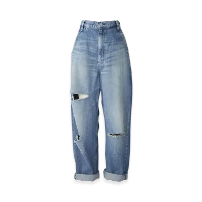 HYSTERIC GLAMOUR Women's Resize Processed Denim Straight Pants "Light Indigo Blue"