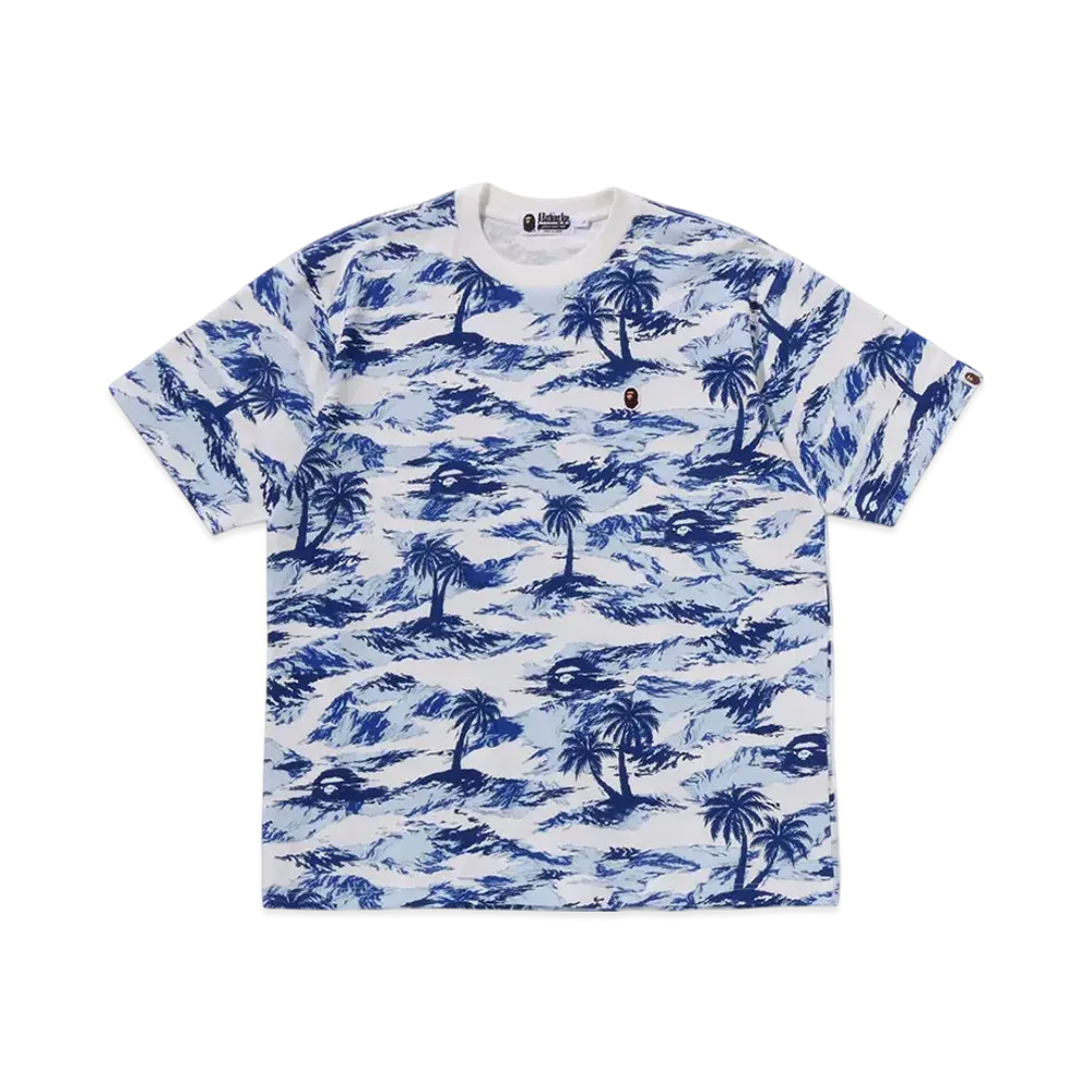 A BATHING APE Palm Tree Camo One Point Relaxed Fit Tee "Blue"