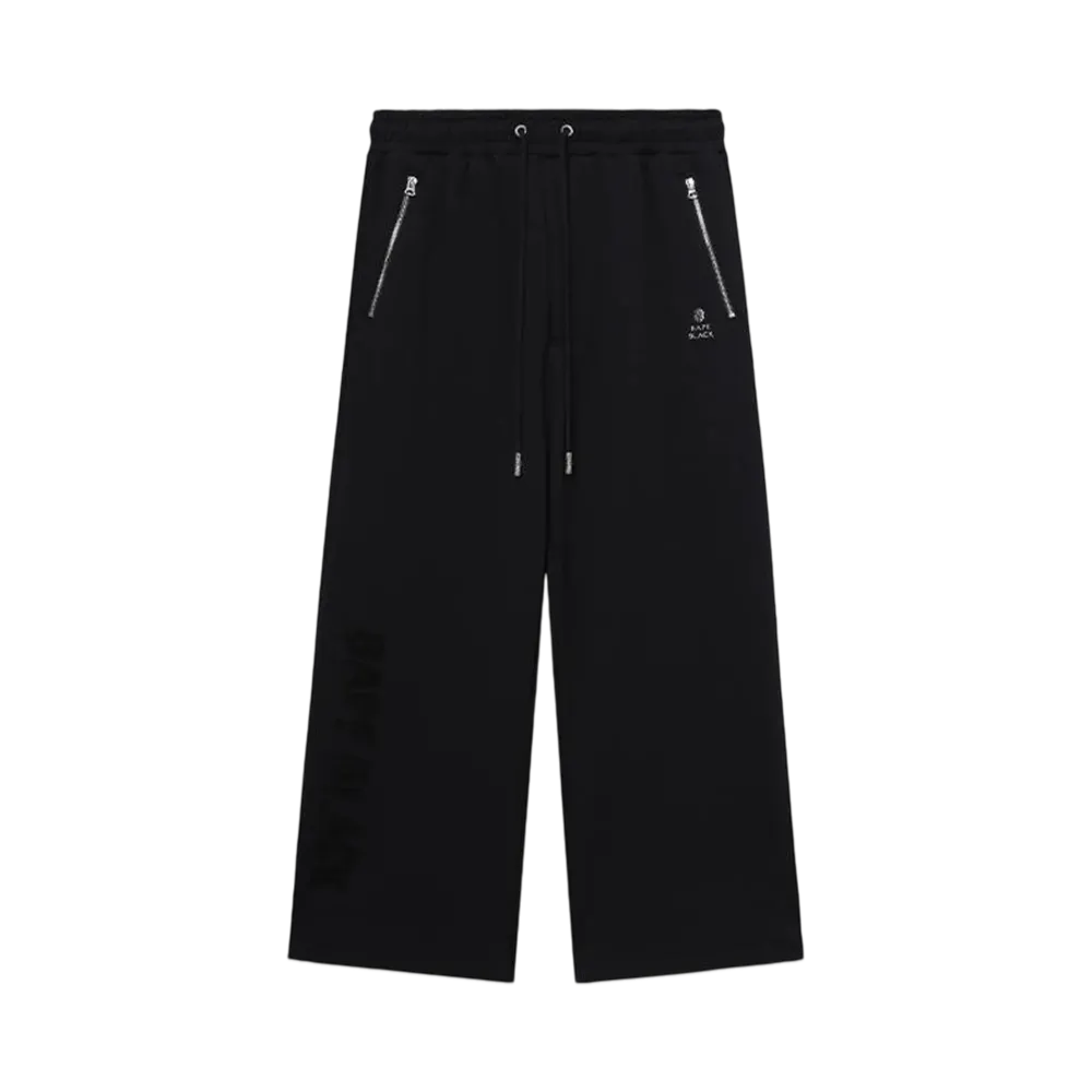 A BATHING APE Bape Black Wide Legmetal Logo Sweat Pants "Black"