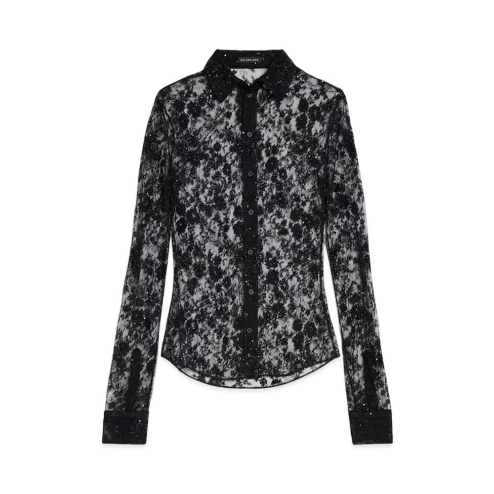 BALENCIAGA Women's Embroidered Fitted Shirt "Black"