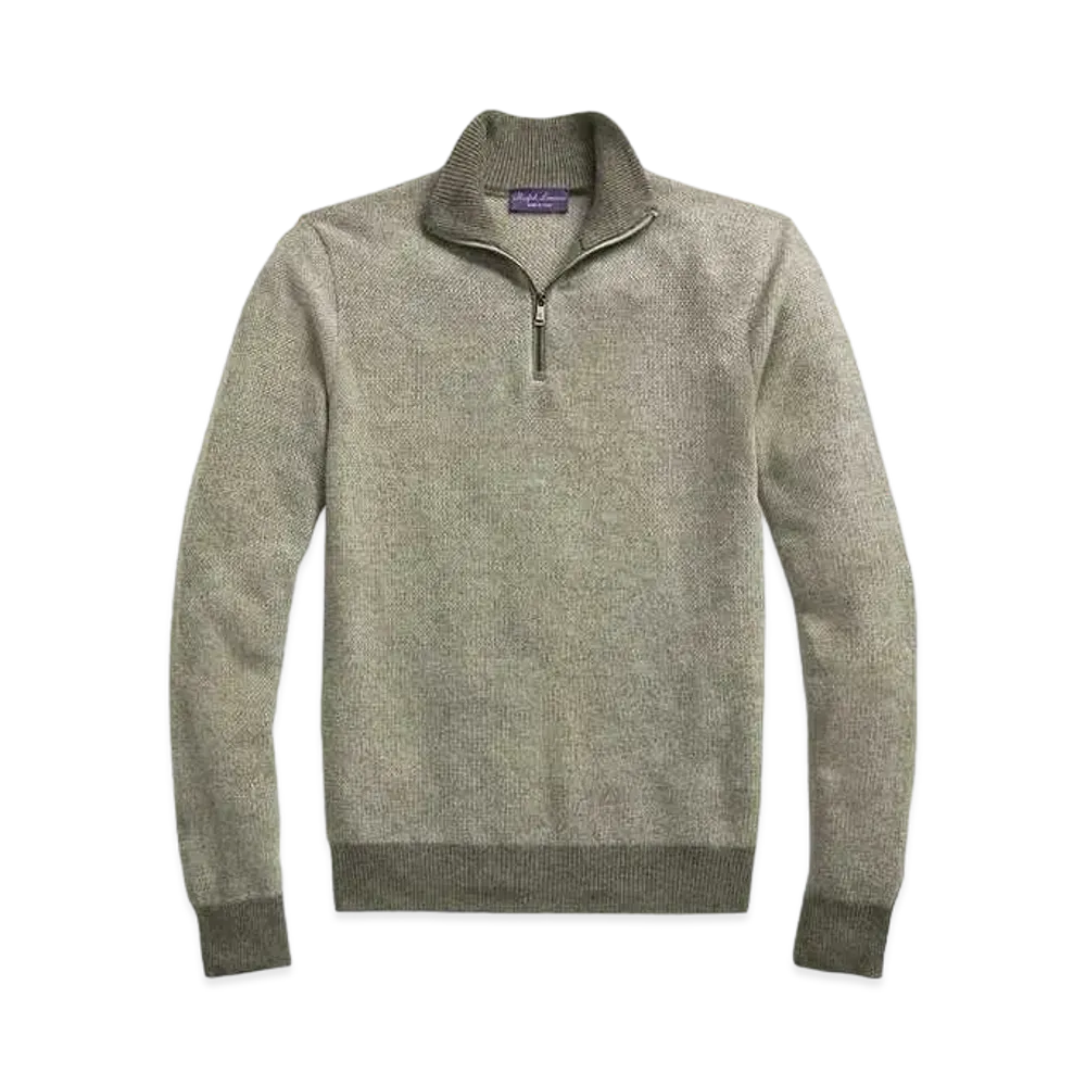 Ralph Lauren Purple Label Cashmere Quarter-Zip Sweater "Gray"