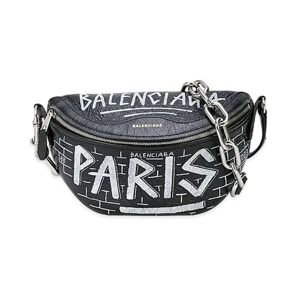BALENCIAGA Souvenirs Extra Small Graffiti Waist Bag "Black/White"