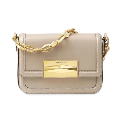 Jimmy Choo Diamond Crossbody Box Calf Leather Crossbody Bag "Taupe/Gold"