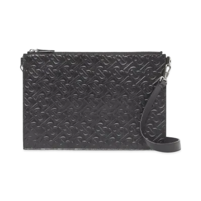 Burberry Embossed Monogram Leather Zip Pouch "Black"