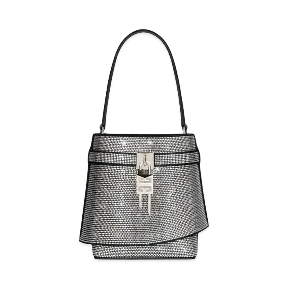 GIVENCHY Shark Lock Bucket Bag In Leather with Strass "Black"