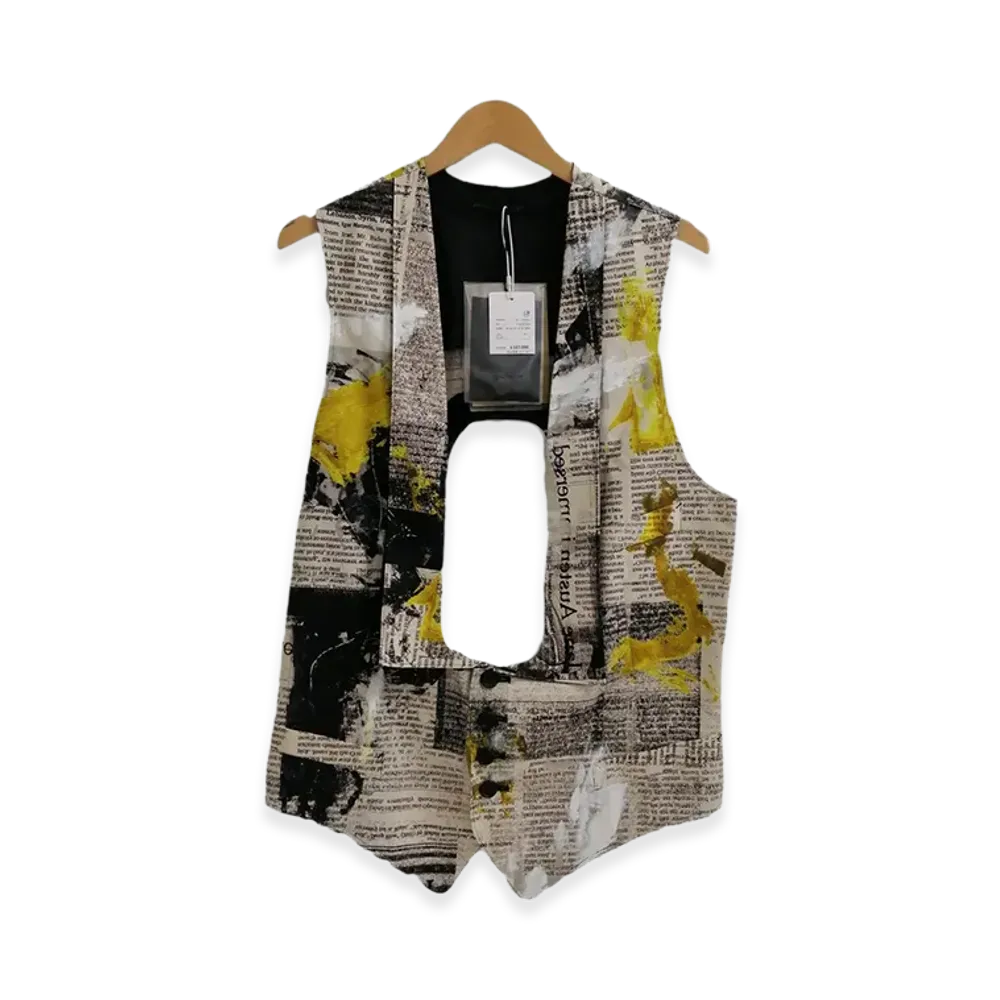 Yohji Yamamoto POUR HOMME W-Col Newspaper Print Vest "Multi"