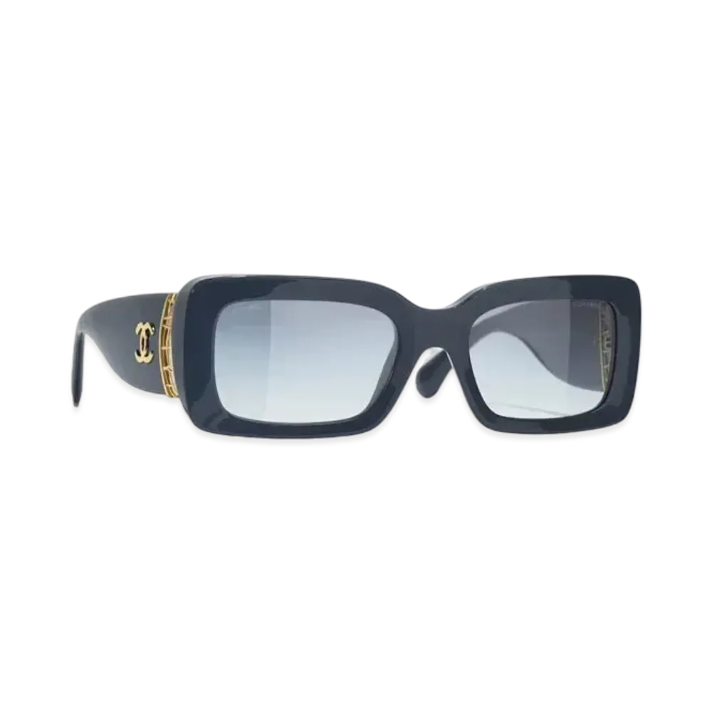 CHANEL Rectangle Sunglasses Acetate & Metal "Blue/Gray"