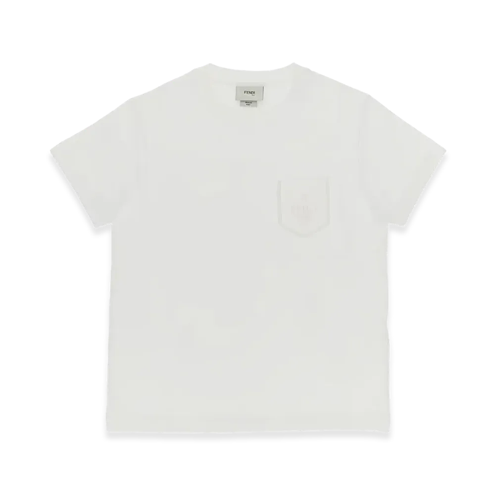 FENDI Kids Cotton Jersey T-Shirt With Patch Pocket "Gesso"