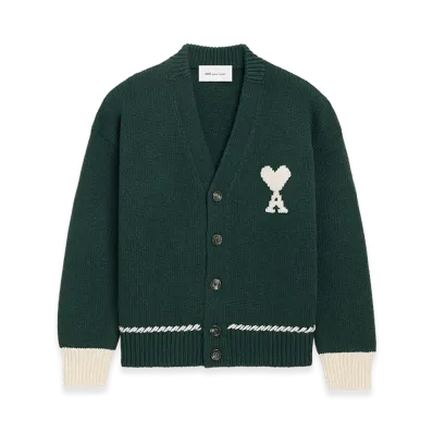AMI PARIS Wool Ami De Coeur Cardigan "Green"