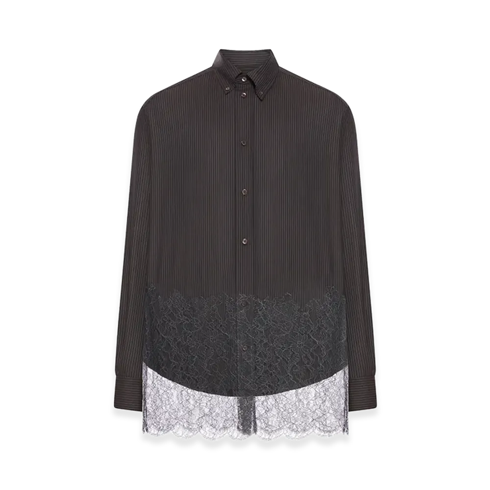FENDI Look 58 Wool Shirt Stripe and Lace "Brown"