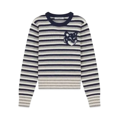 Maison Kitsune Fox Head Intarsia Stripe Regular Jumper "Navy/White"