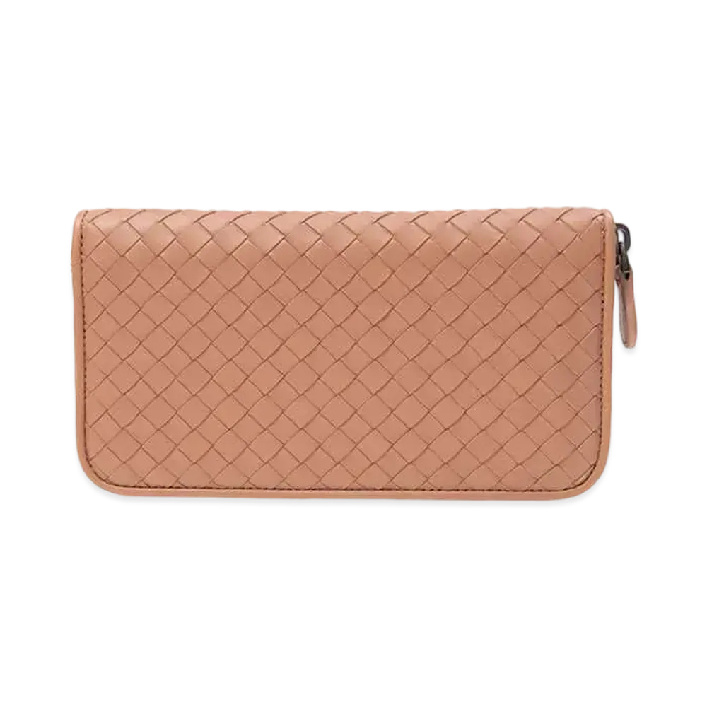 Bottega Veneta Intrecciato Lambskin Zip Around Wallet "Dahlia"