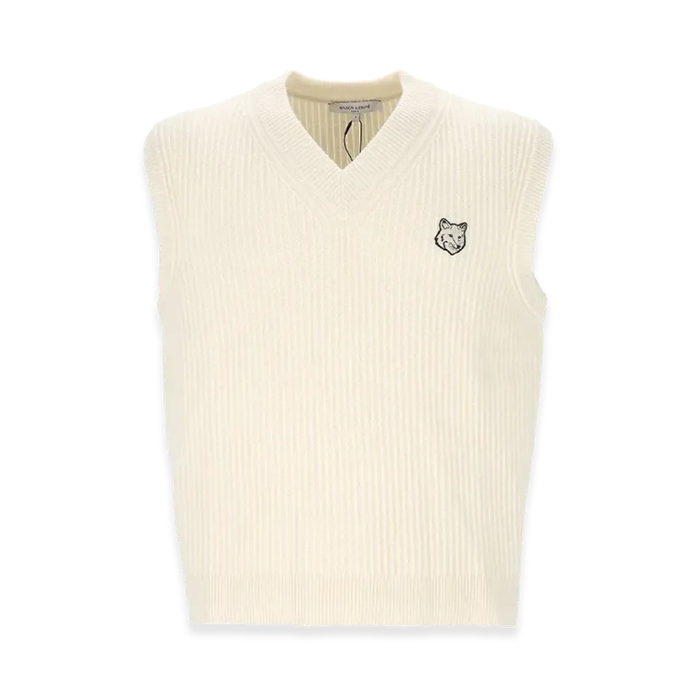 Maison Kitsune Ribbed Vest With Fox Patch "Ivory"