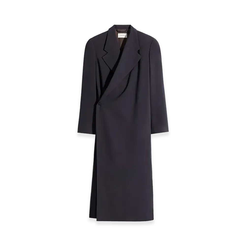 LEMAIRE Women's Wool Crepe Wrap-Over Coat "Onyx"
