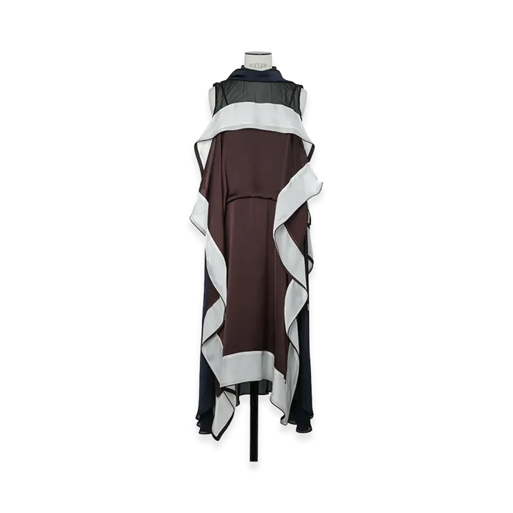 sacai Women's Satin x Chiffon Dress "Brown/Ecru"