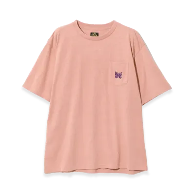 NEEDLES S/S Papillon EMB. Pocket T-Shirt Cotton Jersey "Pink"