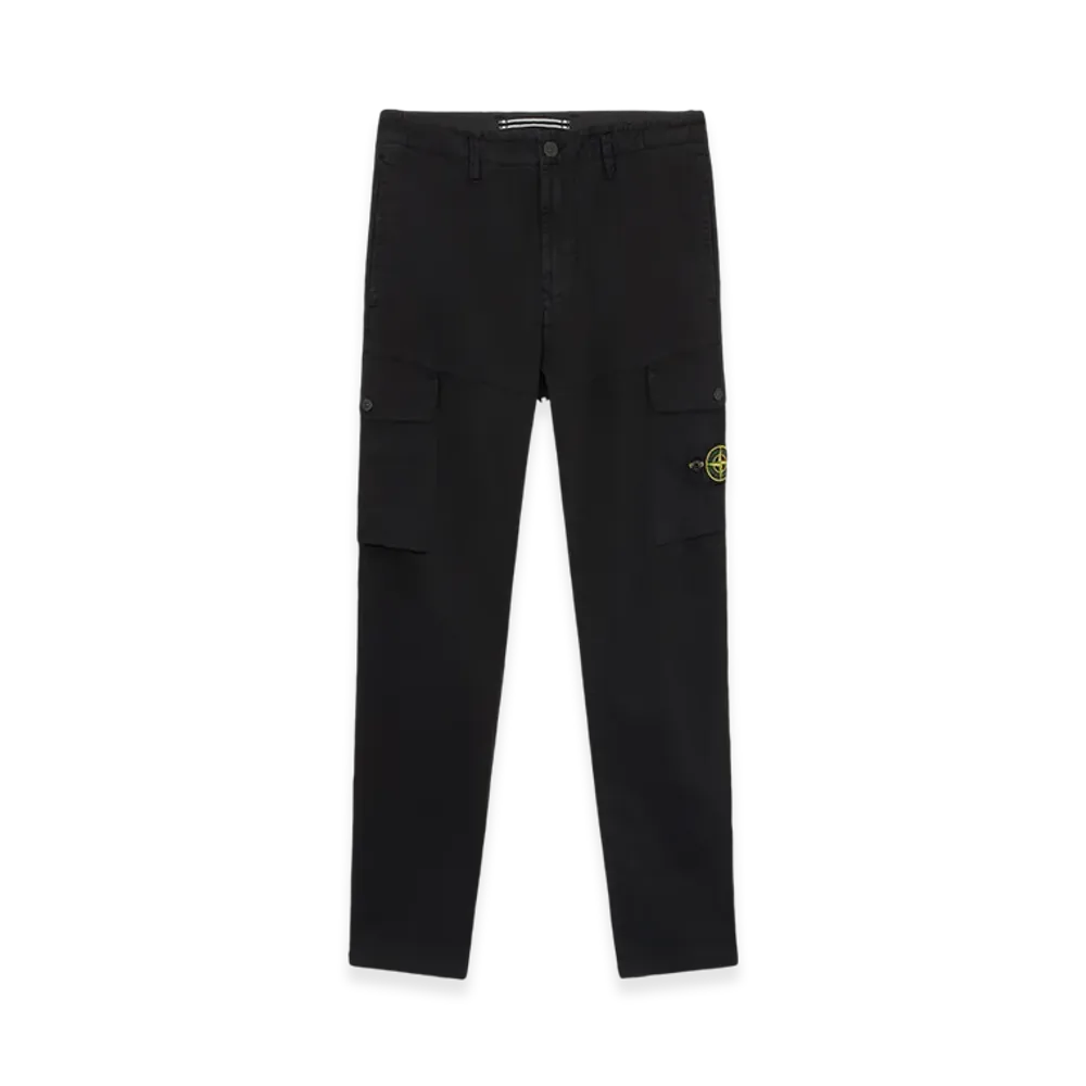 Stone Island 33908 Organic Cotton Satin Stretch Cargo Pants with Pockets - 24FW "Black"