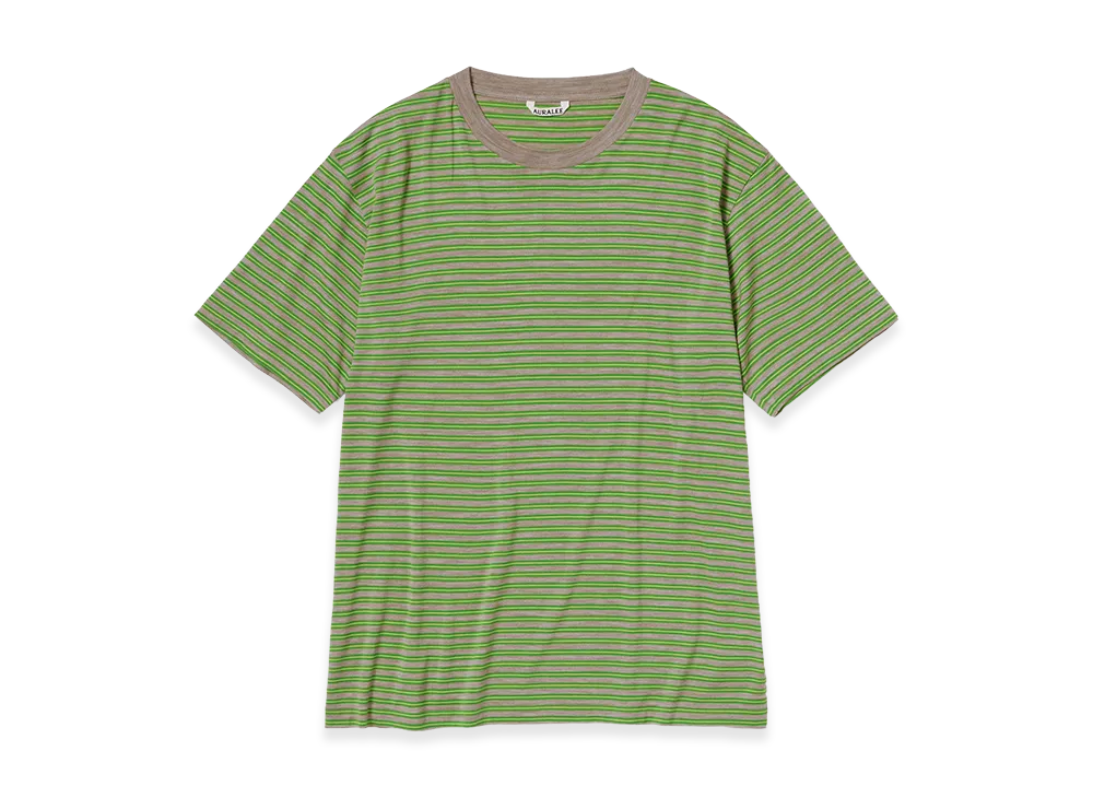 AURALEE Soft Smooth Wool Stripe Jersey Tee "Green Stripe"