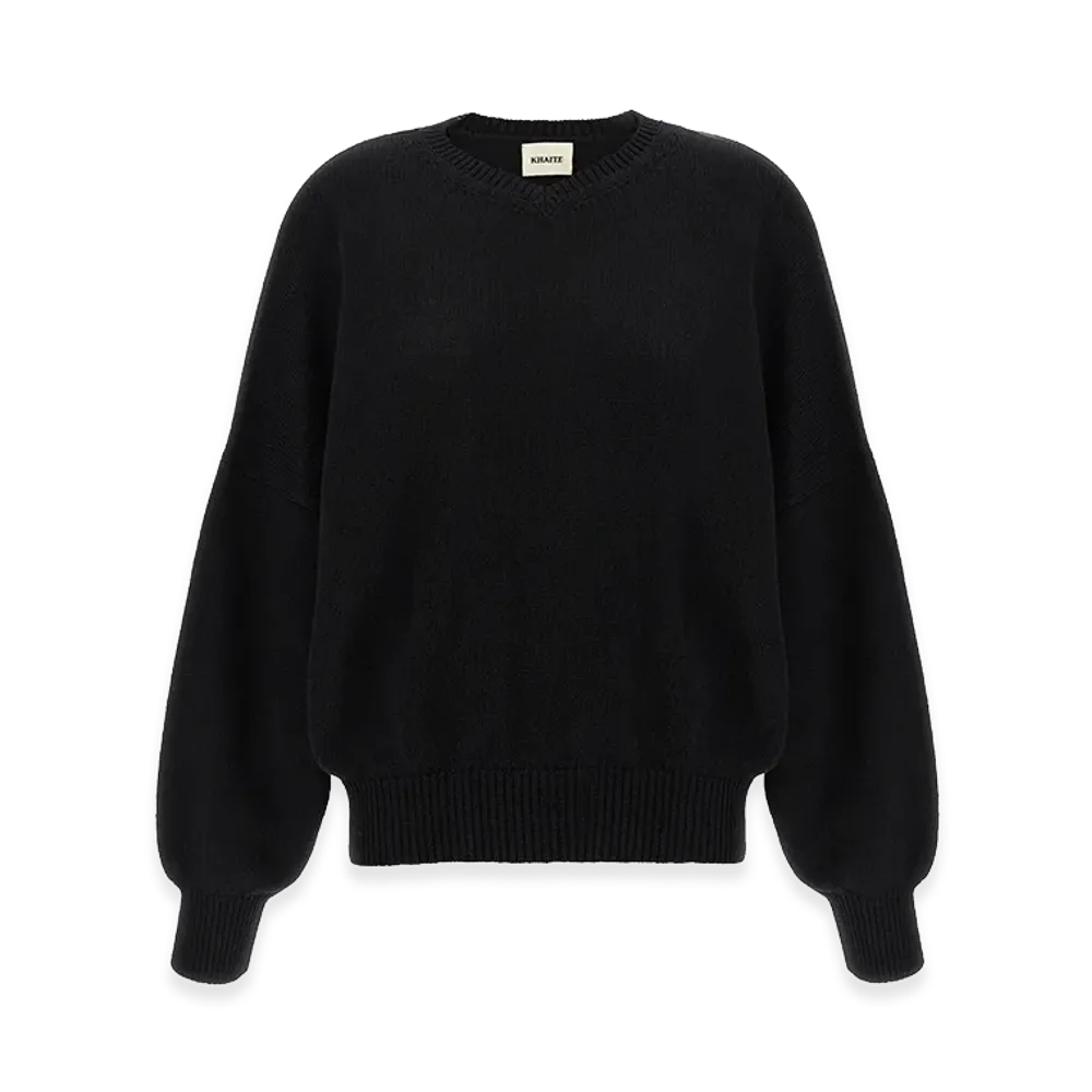 KHAITE Women's Wolfe V-Neck Knitted Cashmere Sweater "Black"