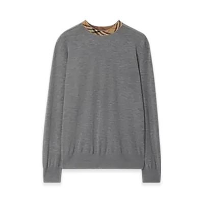 Burberry Check Trim Wool Sweater "Grey"