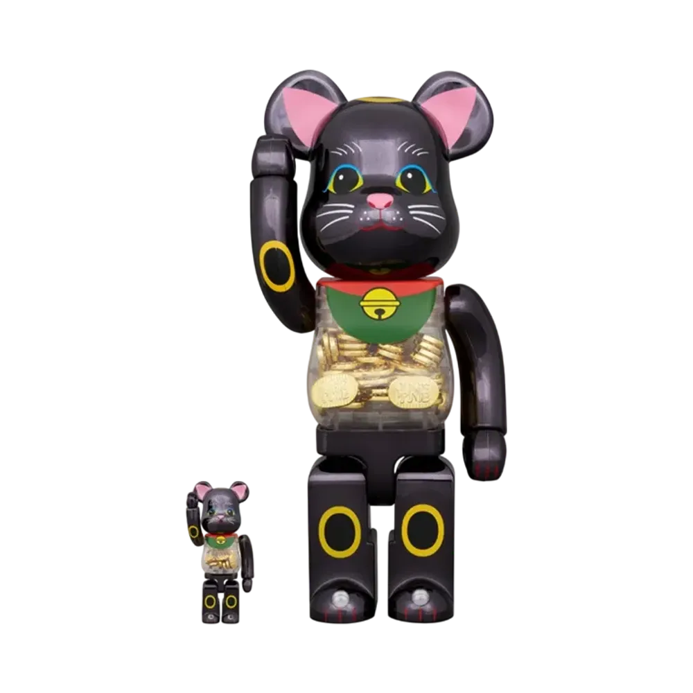 MEDICOM TOY "BEARBRICK" Lucky Cat Oval Ten Million Ryo Black Plated 100% & 400%