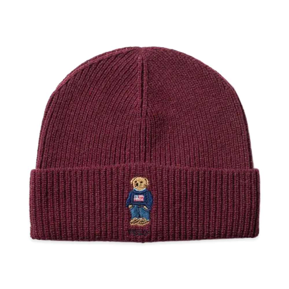 Polo Ralph Lauren Solid Flag Bear Beanie "Red Wine"