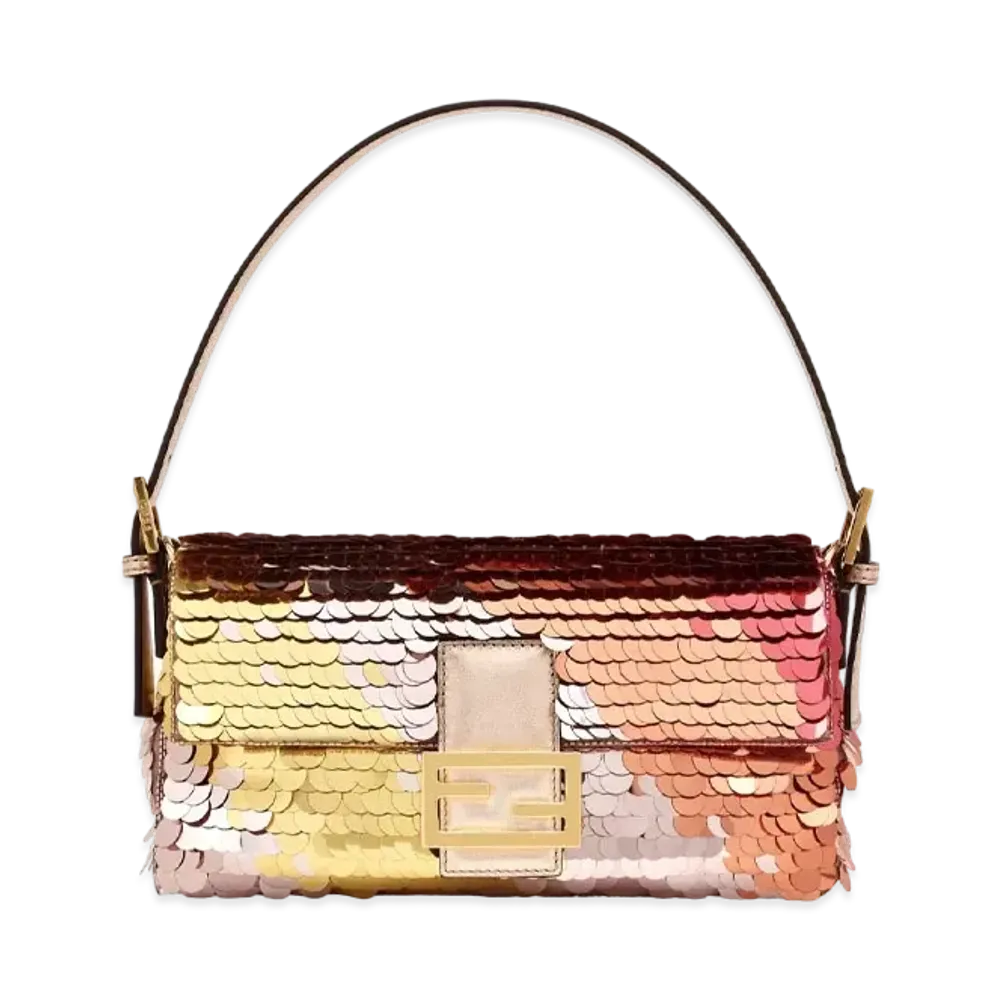 FENDI Baguette 1997 Copper Color Leather & Sequins Bag "Brown"