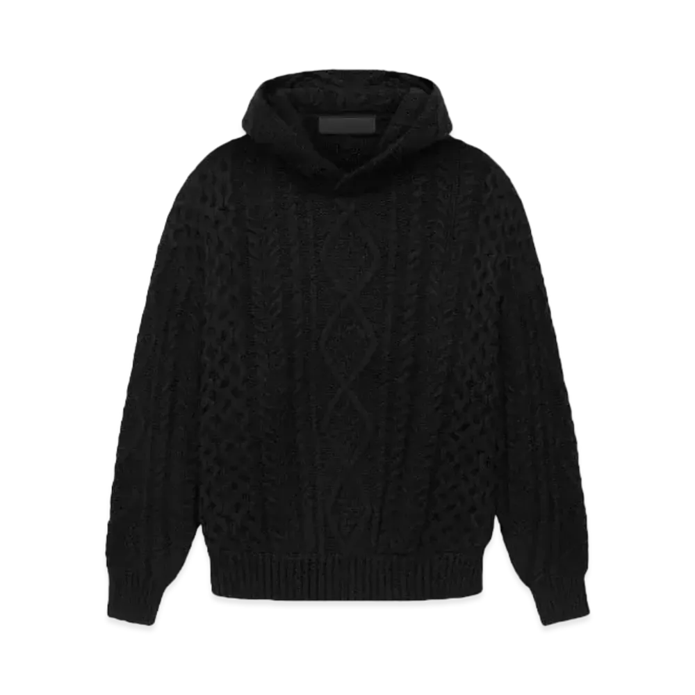 FEAR OF GOD ESSENTIALS Cable Knit Hoodie "Black"