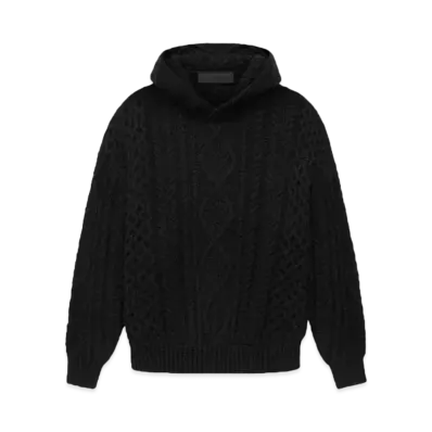 FEAR OF GOD ESSENTIALS Cable Knit Hoodie "Black"