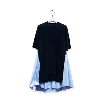 sacai Poplin x Knit Dress "Navy/Light Blue Stripe"