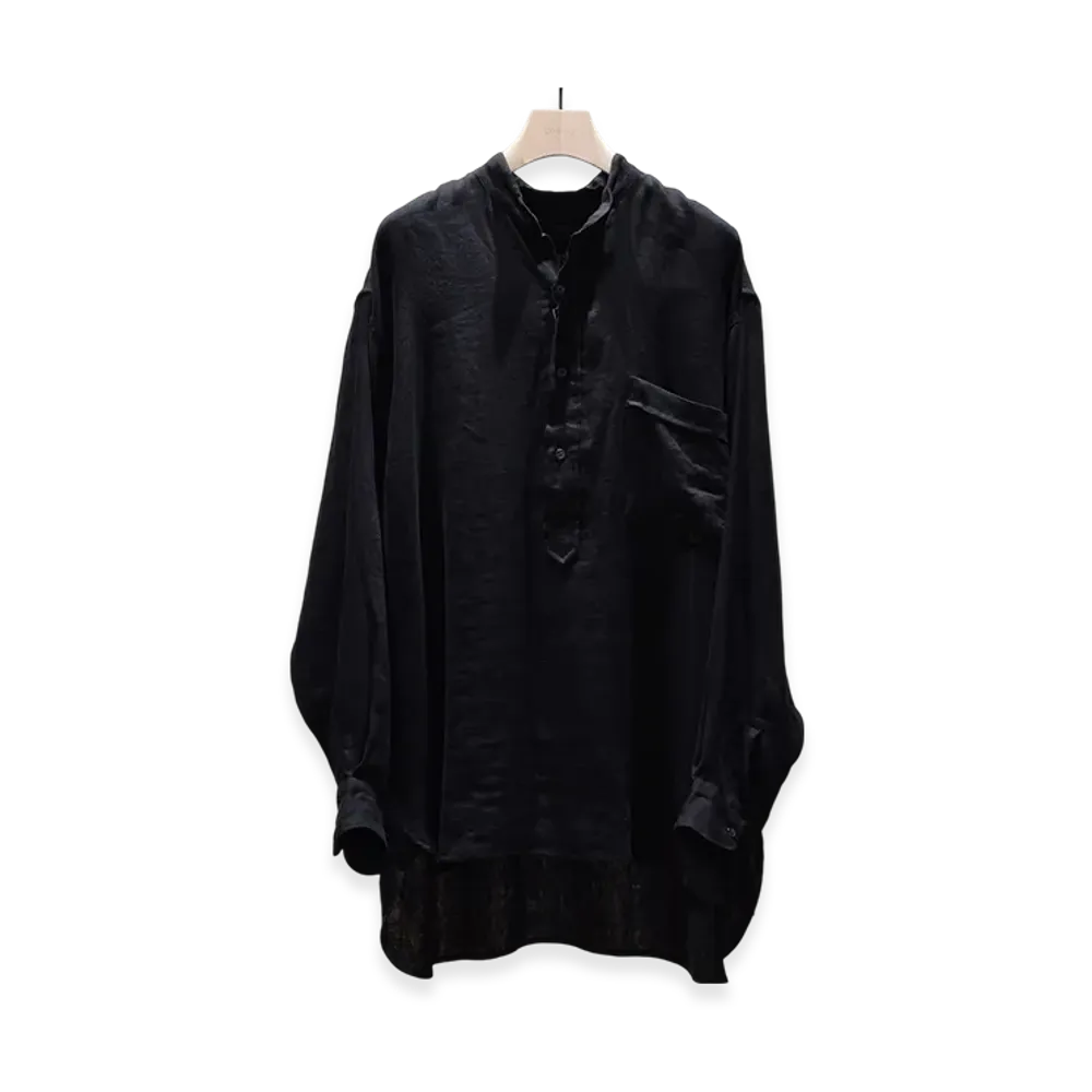 COMOLI Linen Double Cloth Pullover Shirt SS25 "Black"