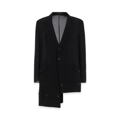 Yohji Yamamoto POUR HOMME 12M Silk Decine Hem Button Detail Jacket "Black"