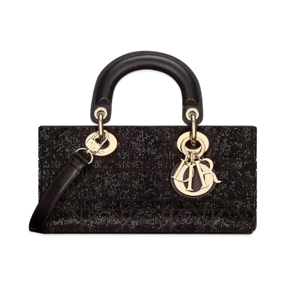 Dior Small Lady D-Joy Bag Cannage Cotton Micropearl Embroidery "Black"