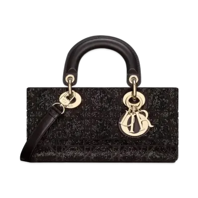 Dior Small Lady D-Joy Bag Cannage Cotton Micropearl Embroidery "Black"