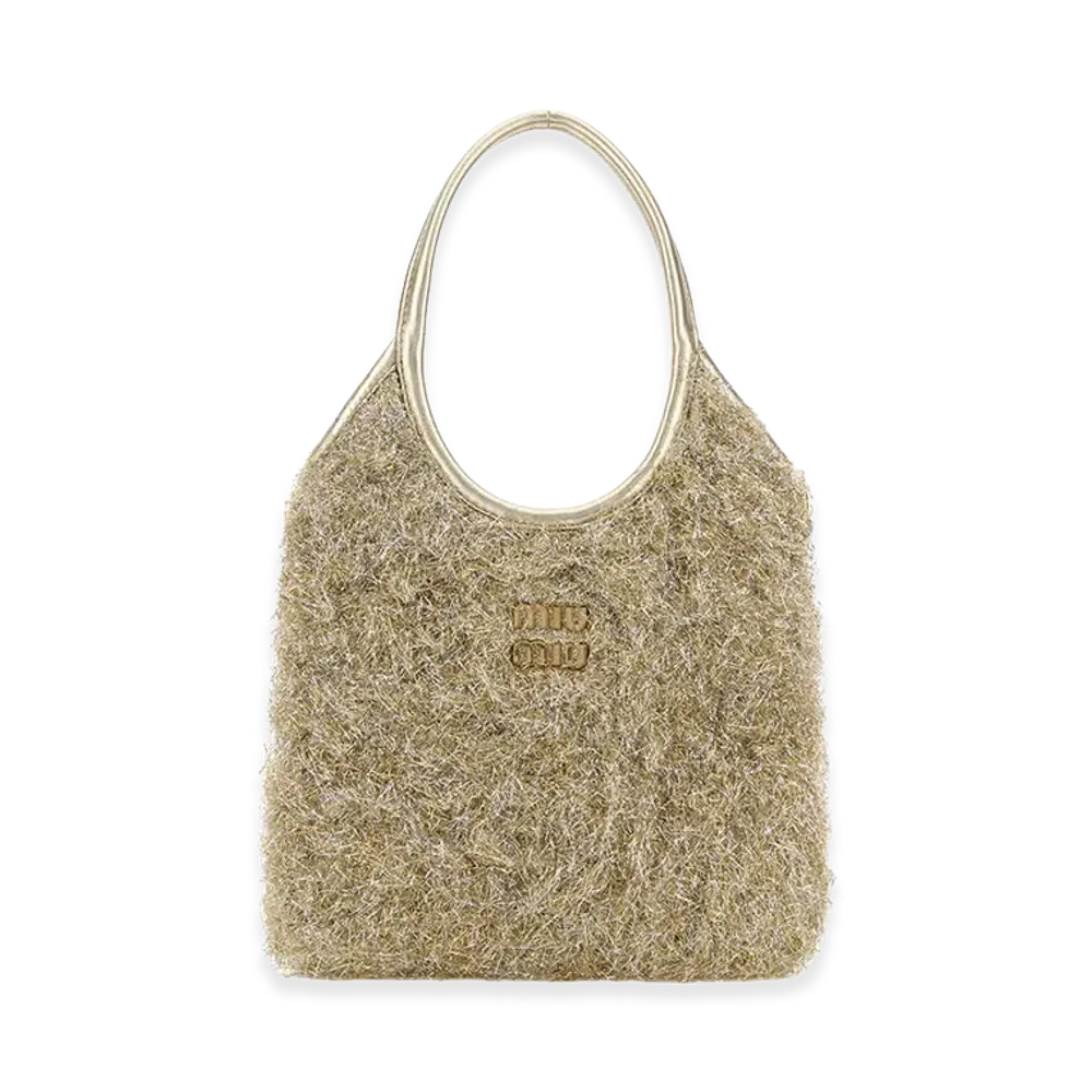 MIU MIU Women's Embellished Fabric Handbag "Gold"
