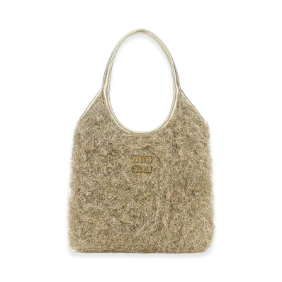 MIU MIU Women's Embellished Fabric Handbag "Gold"