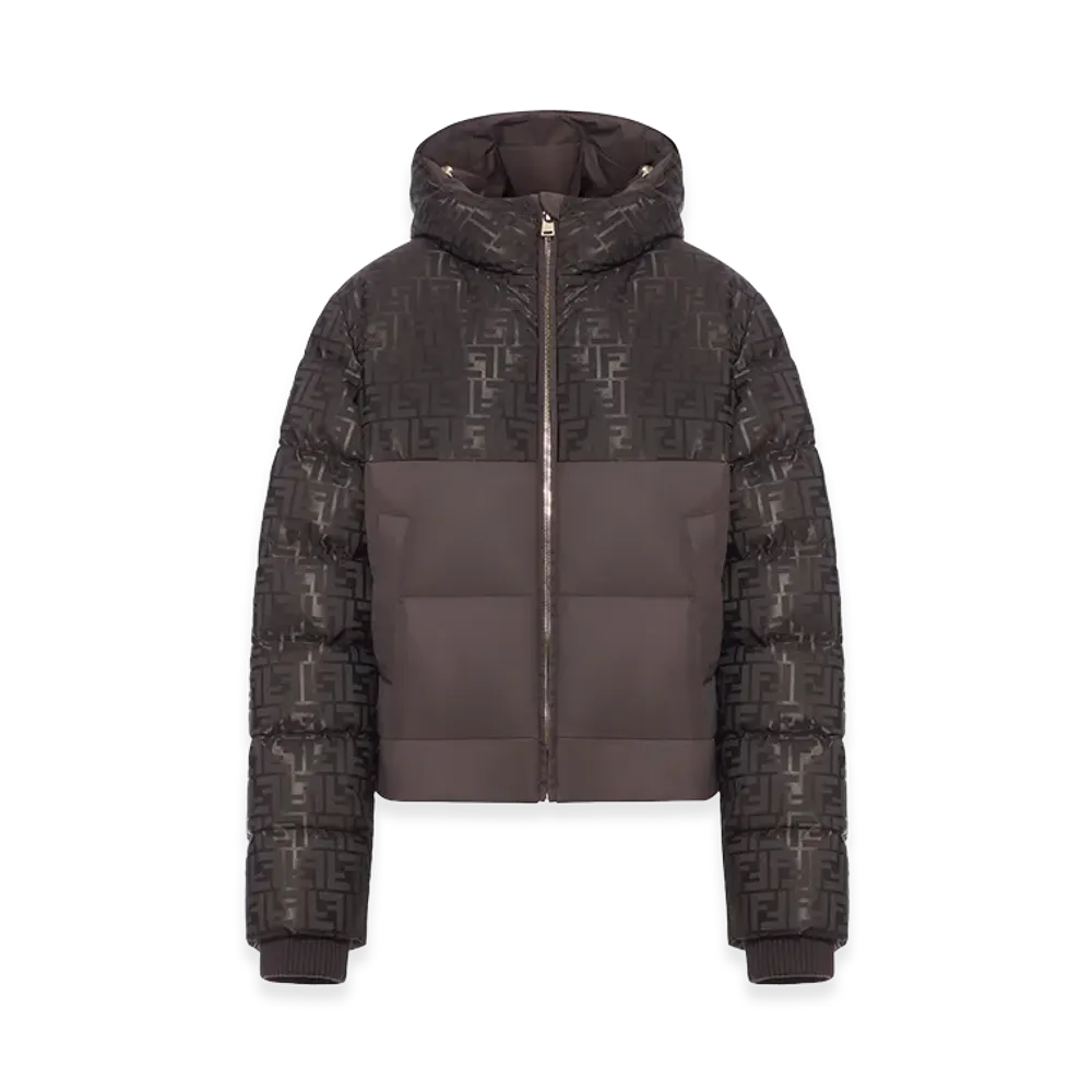 FENDI Women's Padded Jacket In FF Jacquard Technical Fabric "Brown"